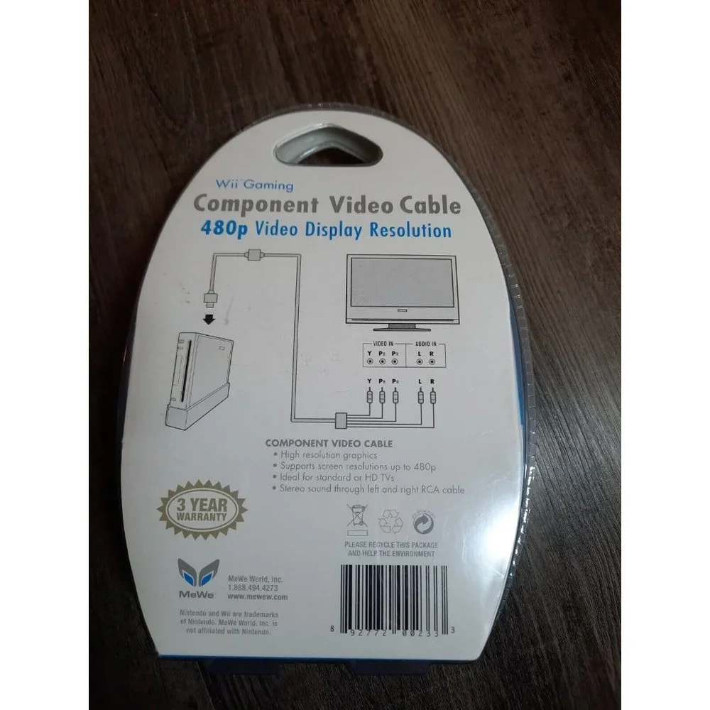 Wii Component Video Cable 480p Display Resolution Gold Plated Connectors